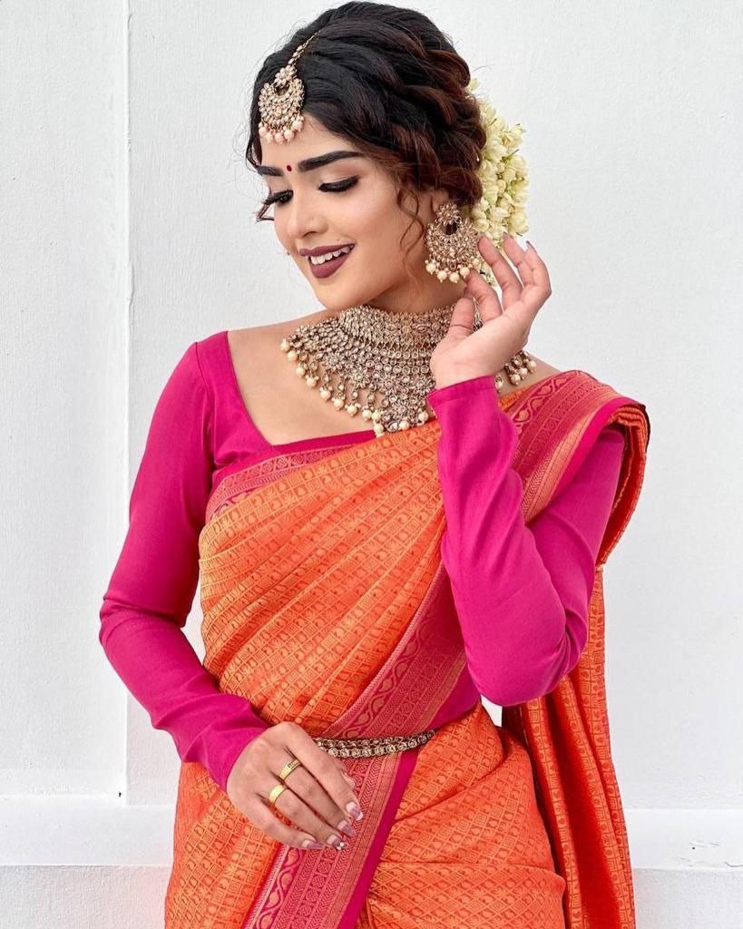 Respected Orange Soft Silk Saree With Preeminent Blouse Piece
