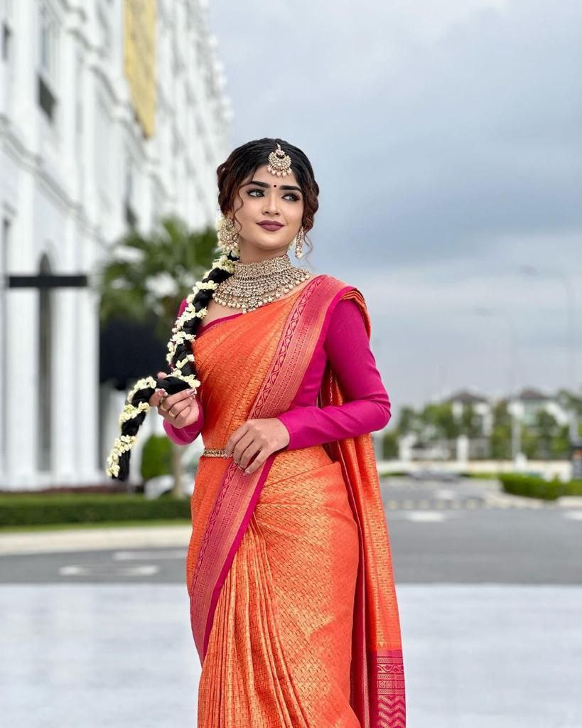 Respected Orange Soft Silk Saree With Preeminent Blouse Piece