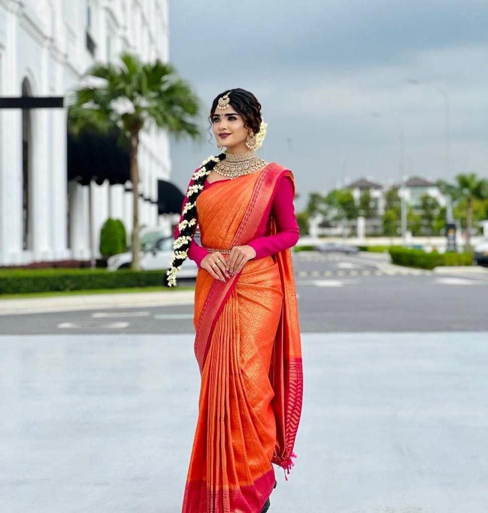 Respected Orange Soft Silk Saree With Preeminent Blouse Piece