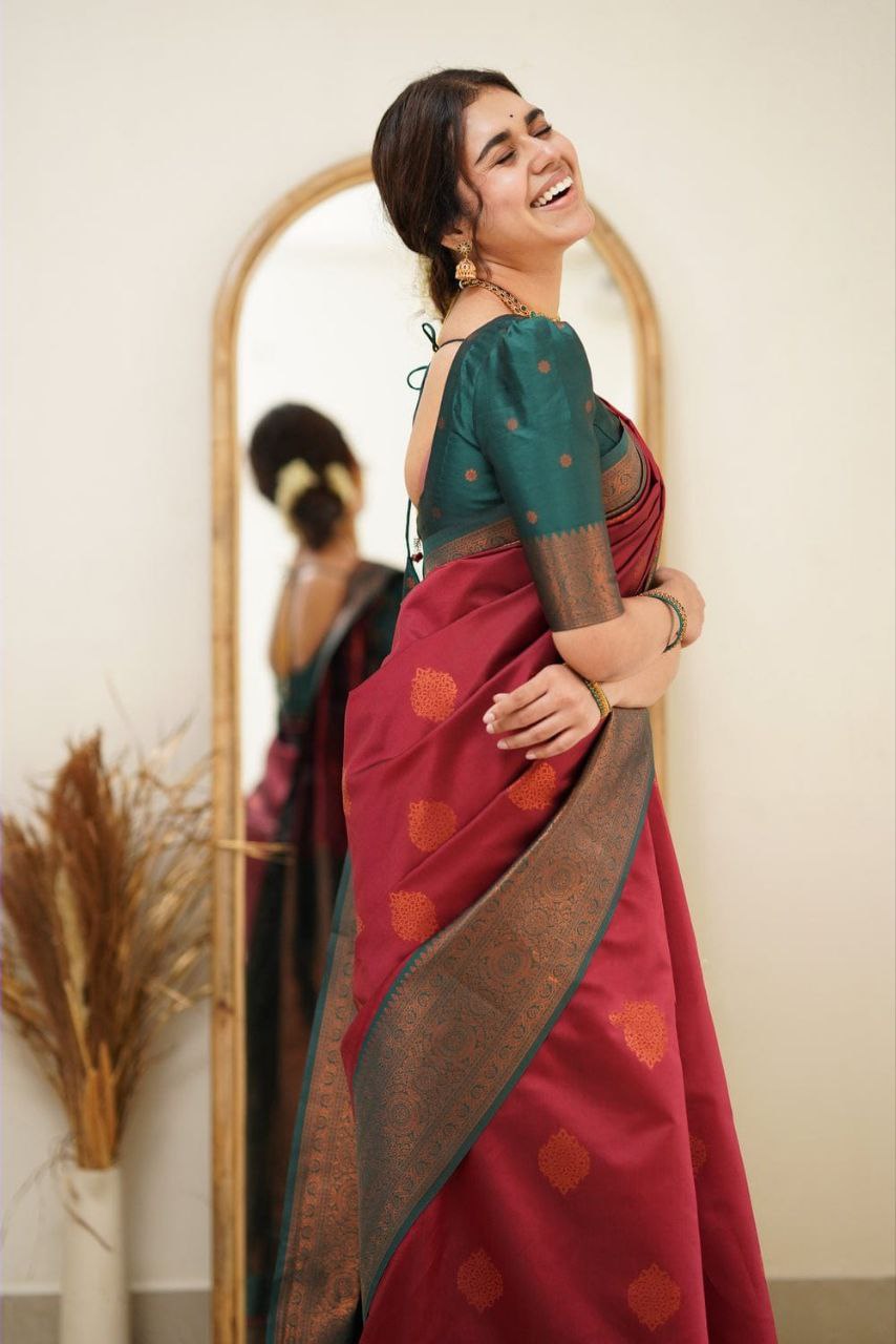 Elegant Maroon Soft Silk Saree With Dignified Blouse Piece