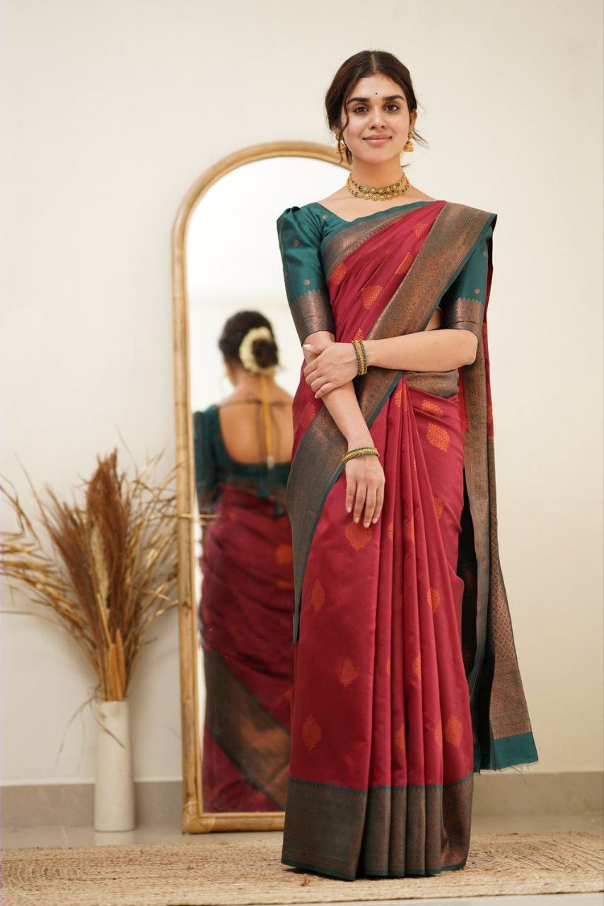Elegant Maroon Soft Silk Saree With Dignified Blouse Piece