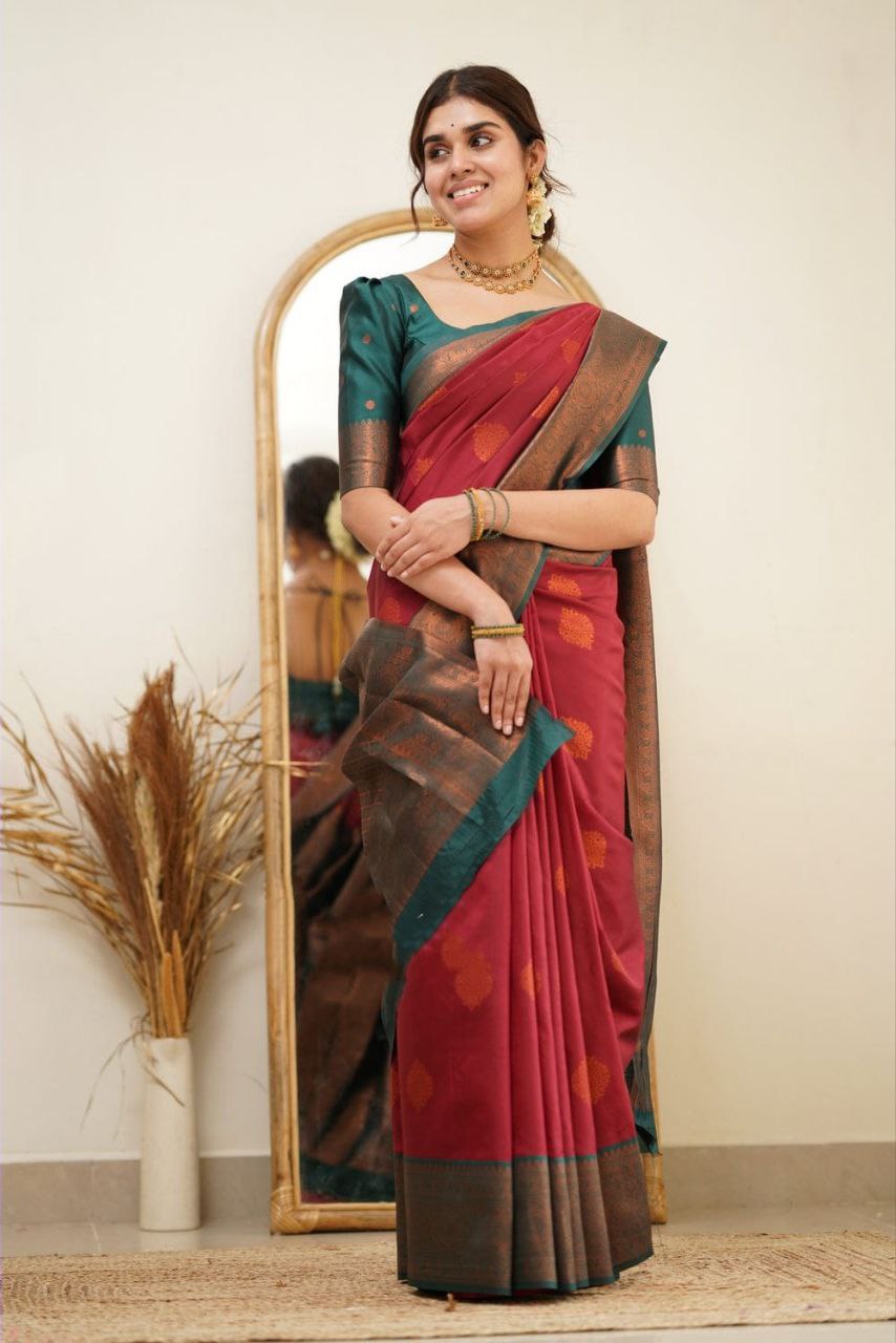 Elegant Maroon Soft Silk Saree With Dignified Blouse Piece