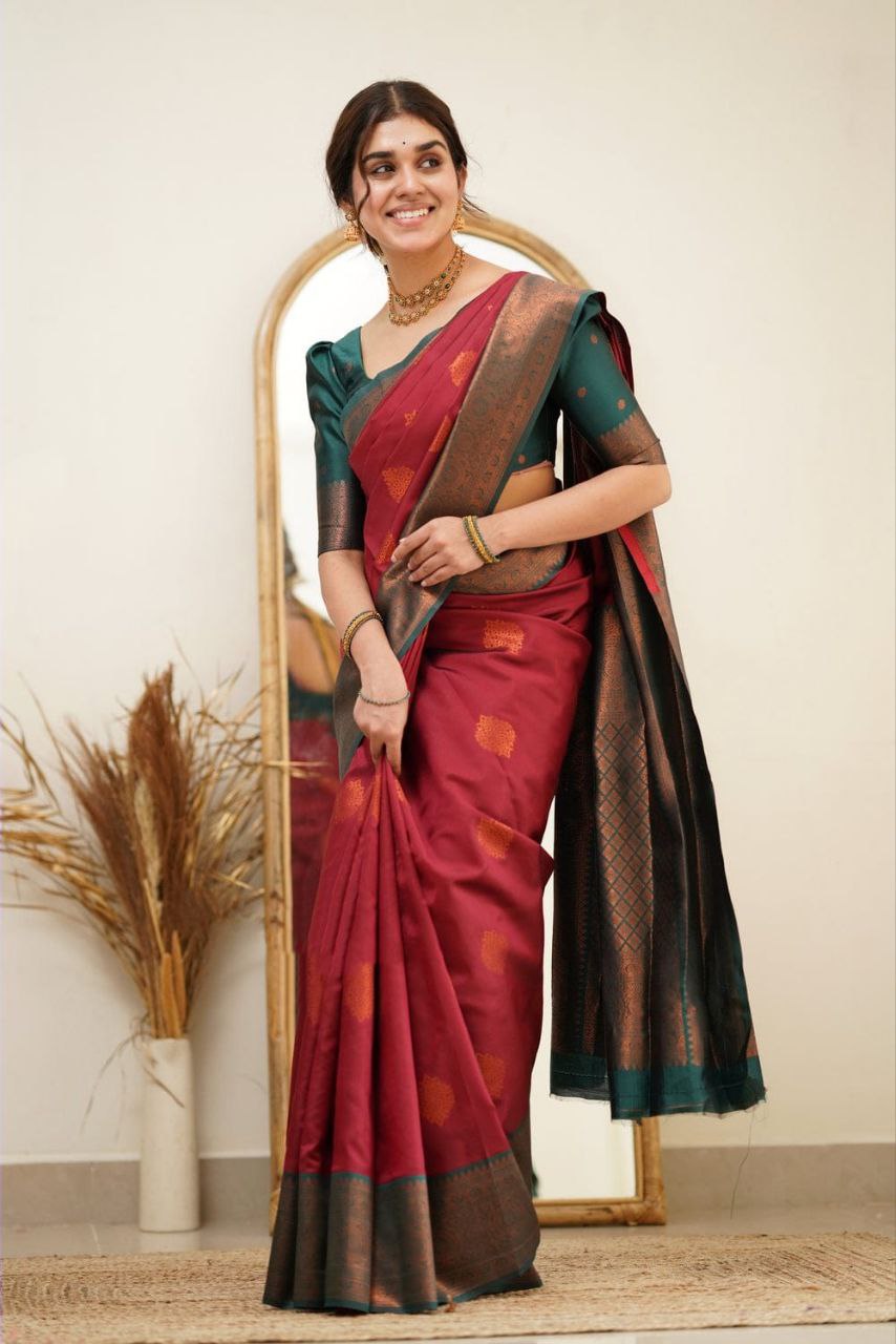 Elegant Maroon Soft Silk Saree With Dignified Blouse Piece