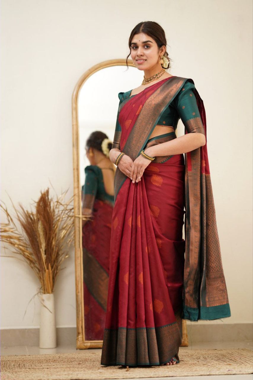 Elegant Maroon Soft Silk Saree With Dignified Blouse Piece