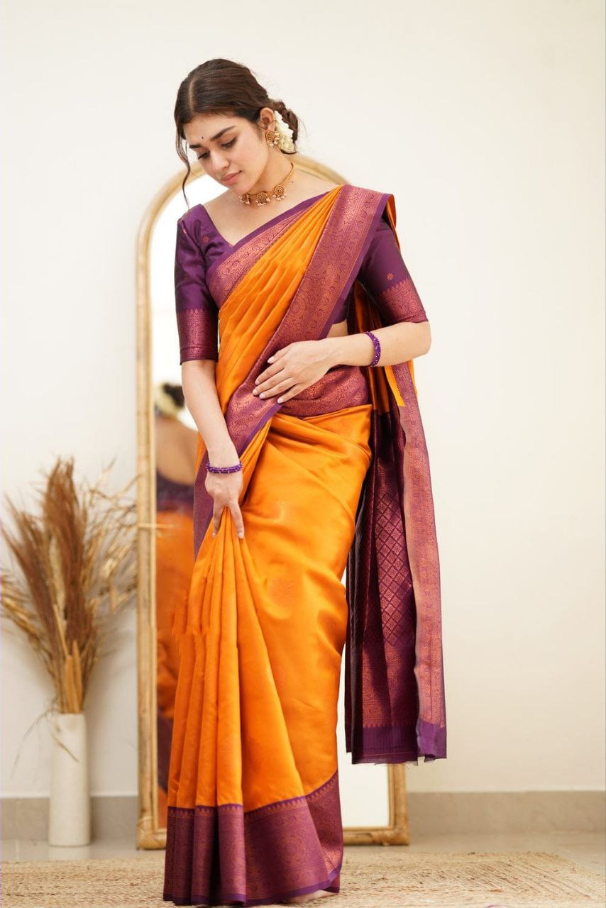 Graceful Yellow Soft Silk Saree With Dignified Blouse Piece