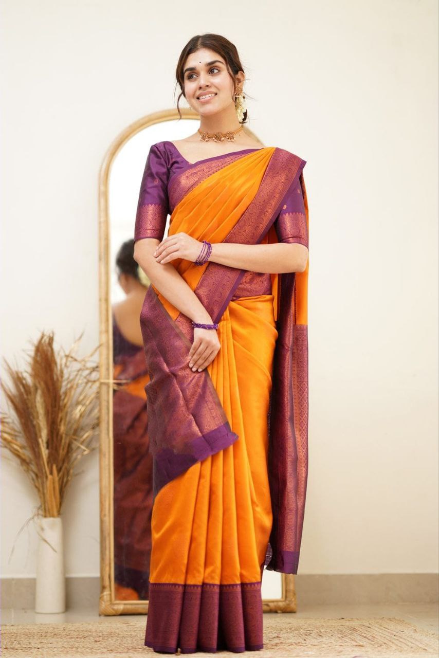 Graceful Yellow Soft Silk Saree With Dignified Blouse Piece