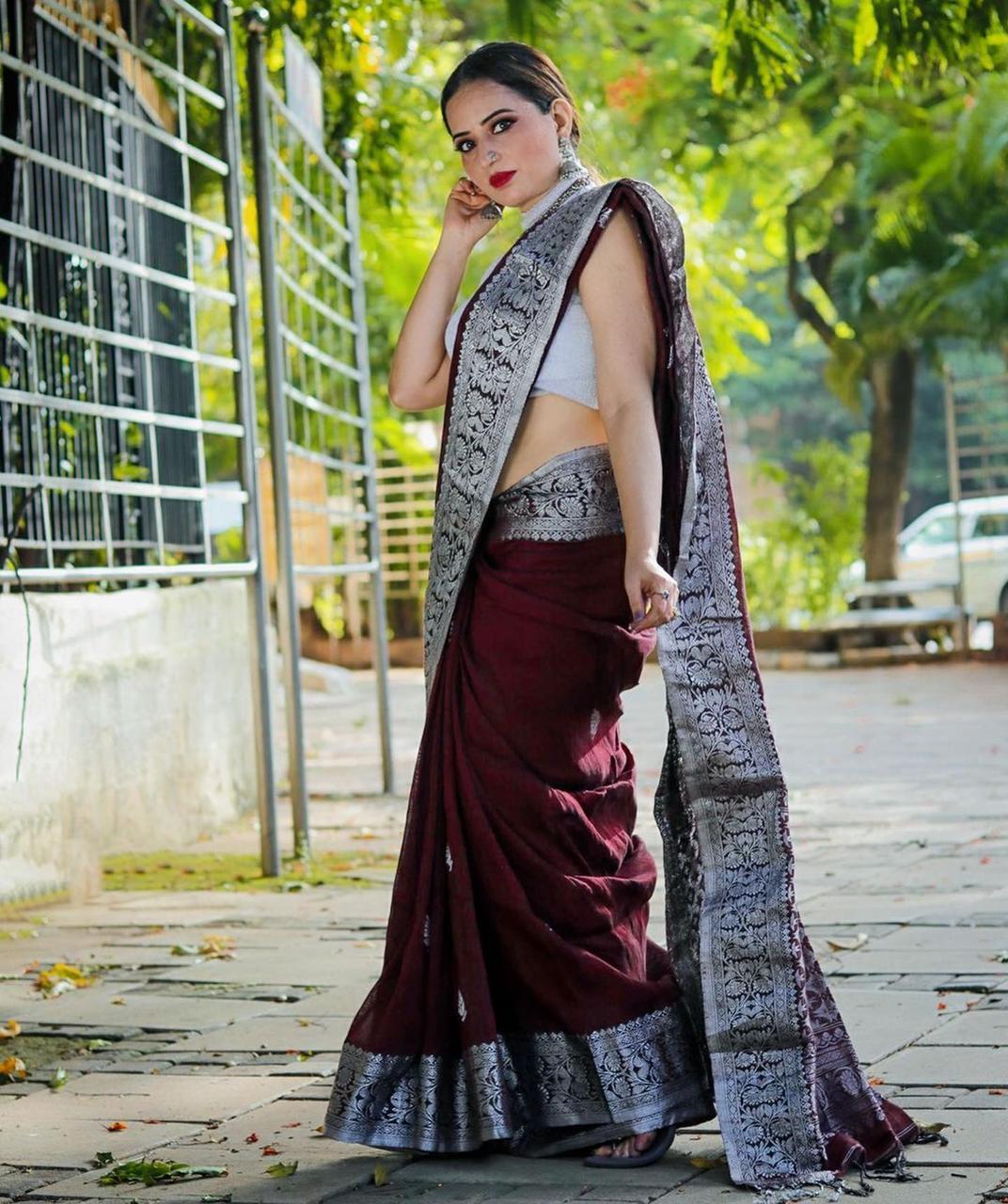 Exceptional Wine Soft Silk Saree With Masterful Blouse Piece