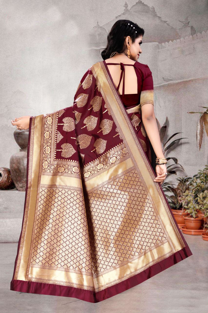 Exaltation Maroon Soft Silk Saree With Gloriousness Blouse Piece