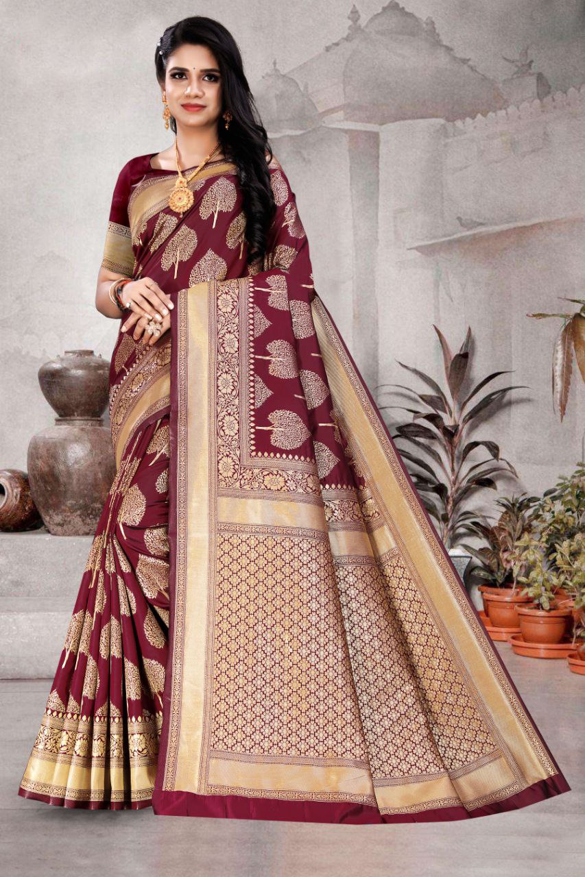 Exaltation Maroon Soft Silk Saree With Gloriousness Blouse Piece
