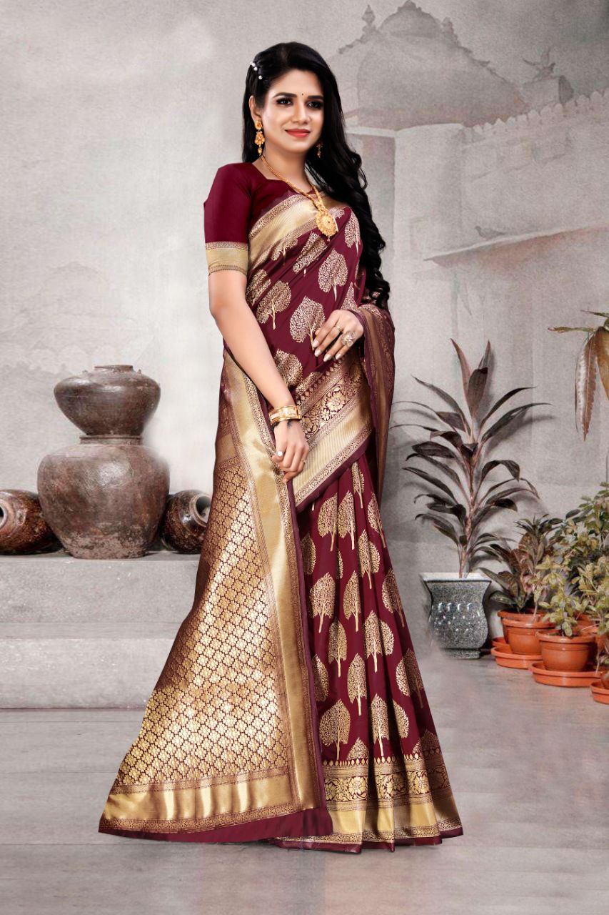 Exaltation Maroon Soft Silk Saree With Gloriousness Blouse Piece