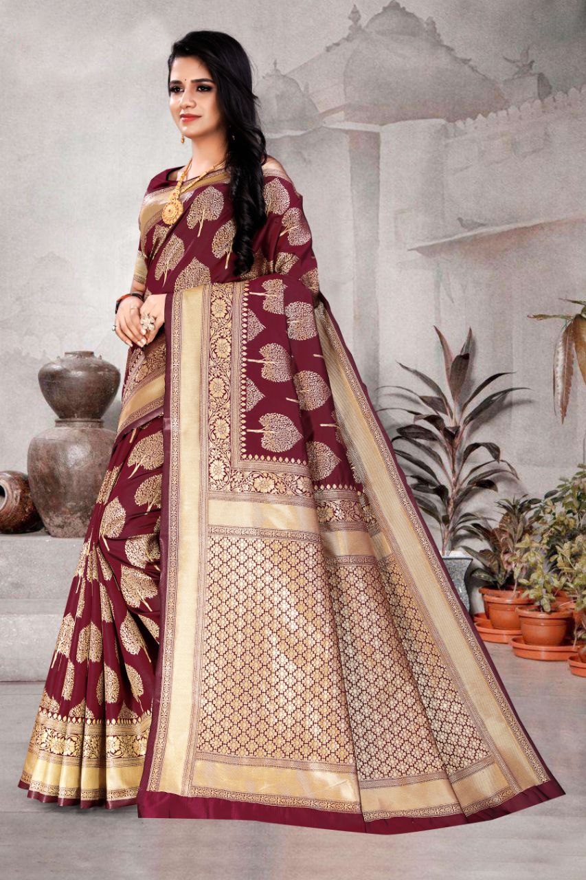 Exaltation Maroon Soft Silk Saree With Gloriousness Blouse Piece