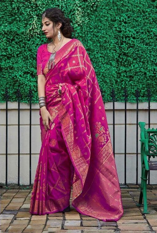 Radiant Pink Soft Silk Saree With Zestful Blouse Piece