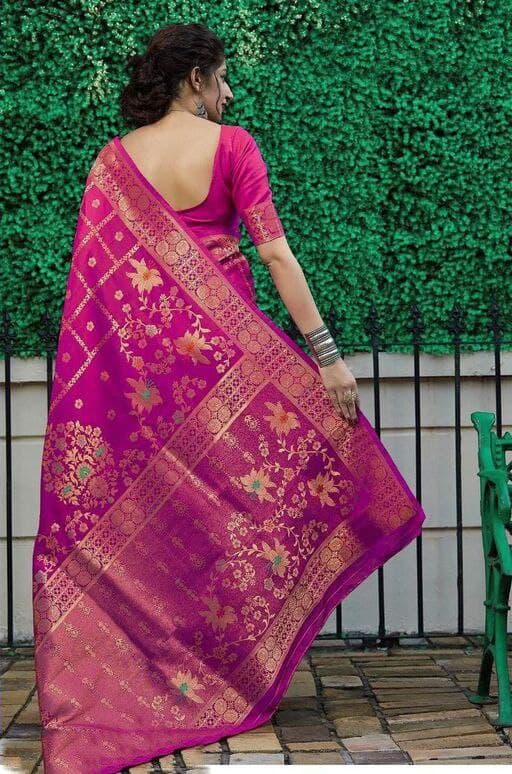 Radiant Pink Soft Silk Saree With Zestful Blouse Piece