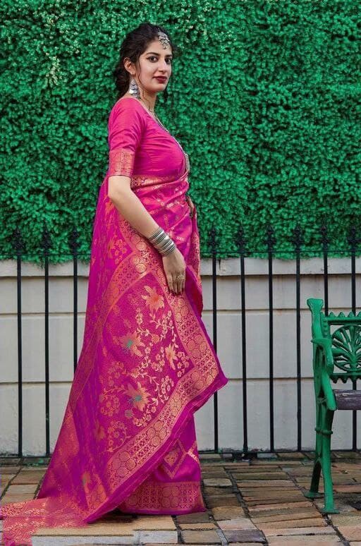Radiant Pink Soft Silk Saree With Zestful Blouse Piece