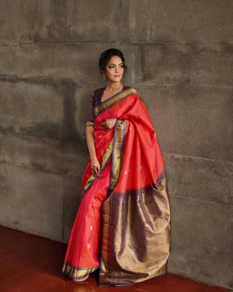 Imperial Red Soft Silk Saree With Glorious Blouse Piece