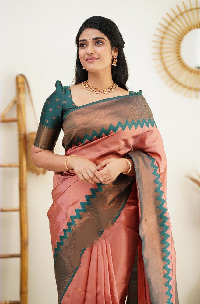 Consummate Peach Soft Silk Saree With Supreme Blouse Piece