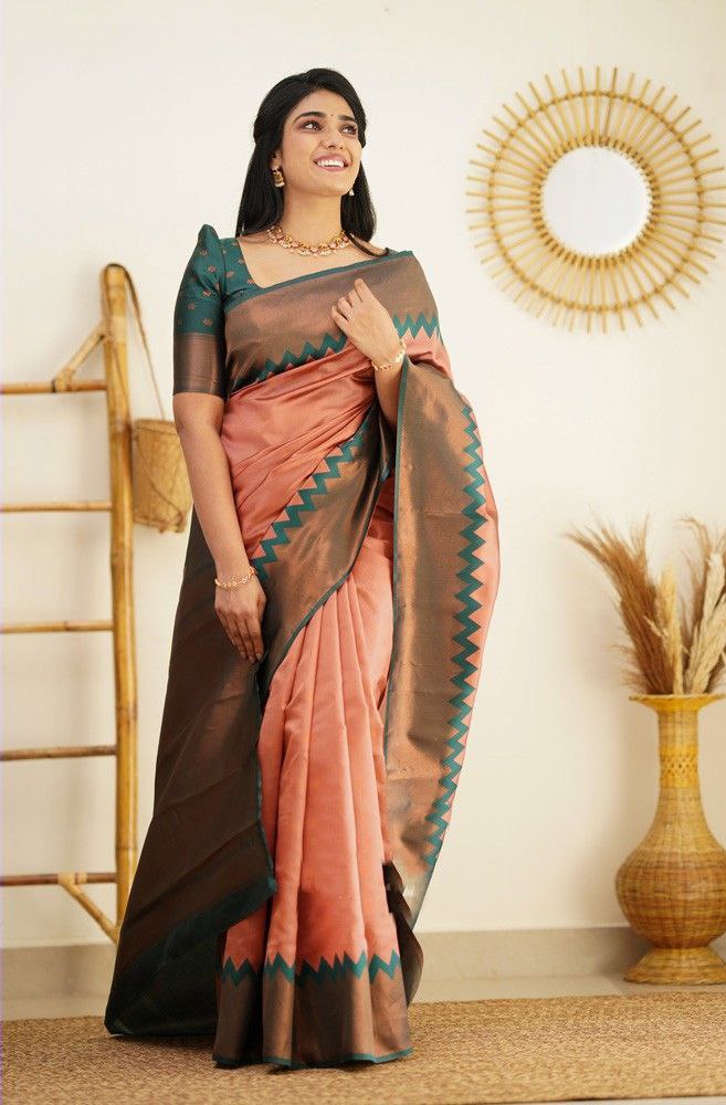 Consummate Peach Soft Silk Saree With Supreme Blouse Piece