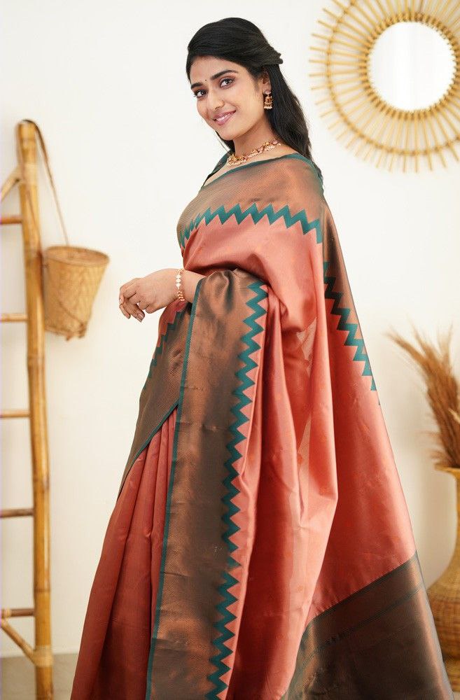 Consummate Peach Soft Silk Saree With Supreme Blouse Piece