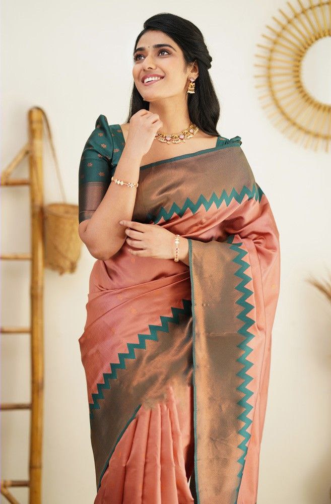 Consummate Peach Soft Silk Saree With Supreme Blouse Piece