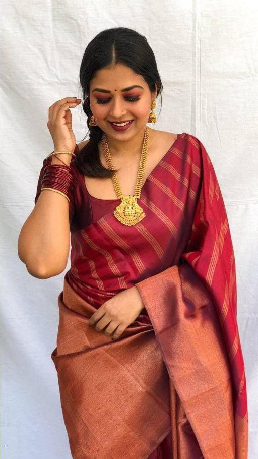 Enrapturing Brown Soft Silk Saree With Precious Blouse Piece