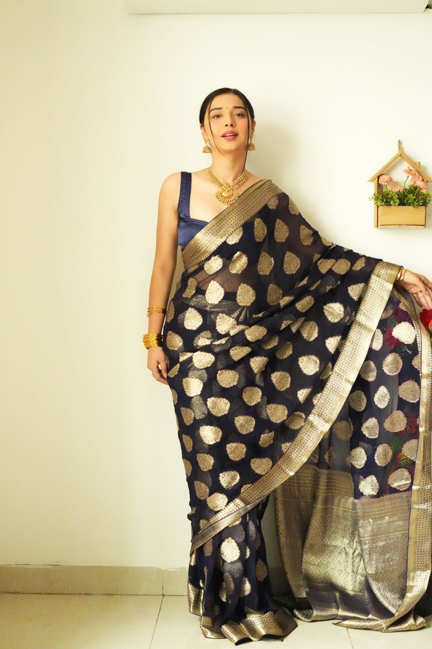 Melodic 1-Minute Ready To Wear Black Soft Silk Saree