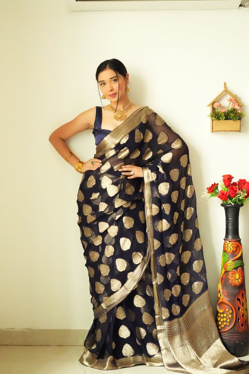 Melodic 1-Minute Ready To Wear Black Soft Silk Saree