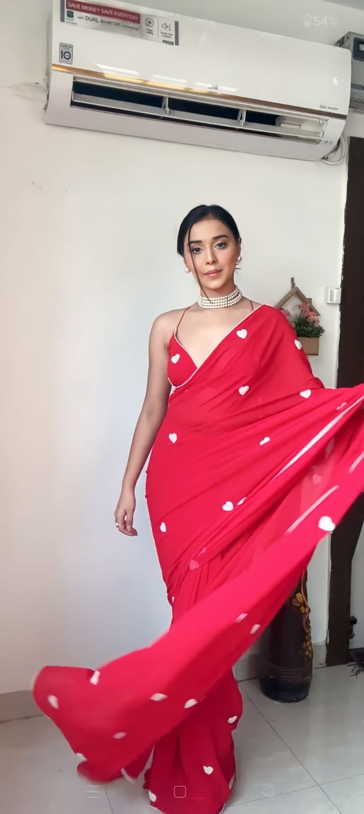 Beautiful 1-Minute Ready To Wear Red Georgette Saree