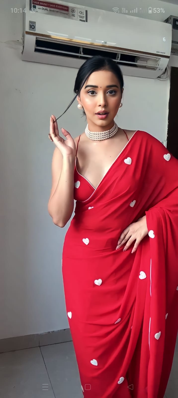 Beautiful 1-Minute Ready To Wear Red Georgette Saree