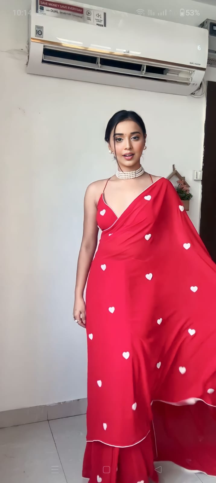 Beautiful 1-Minute Ready To Wear Red Georgette Saree
