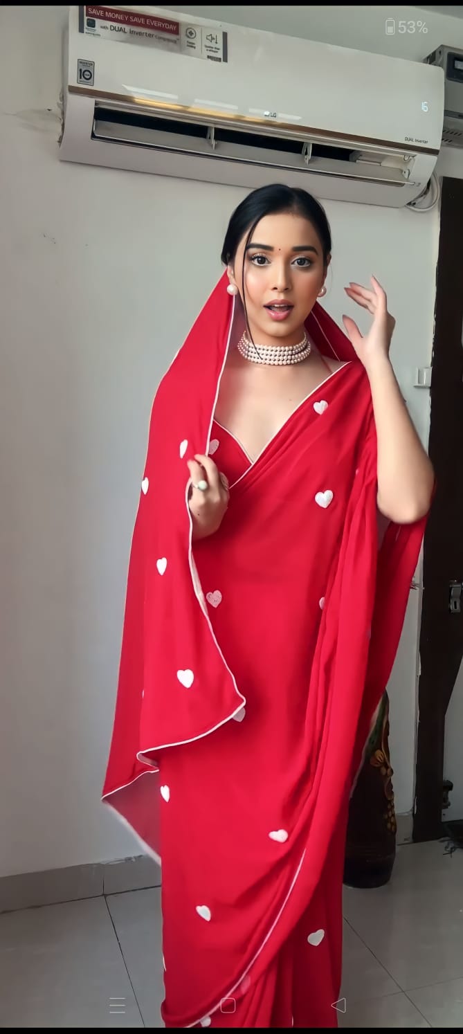 Beautiful 1-Minute Ready To Wear Red Georgette Saree