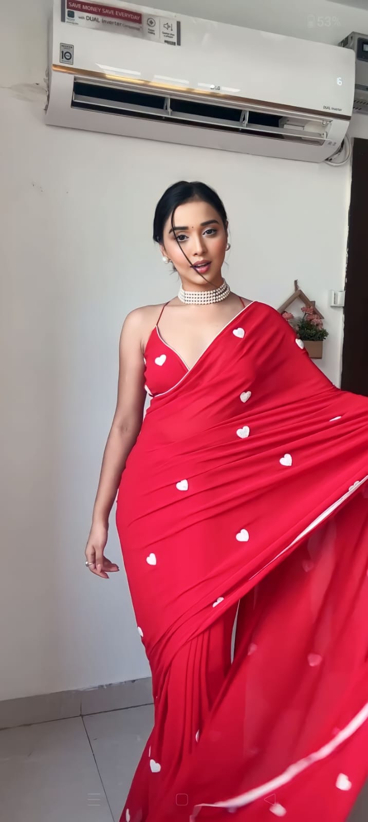 Beautiful 1-Minute Ready To Wear Red Georgette Saree
