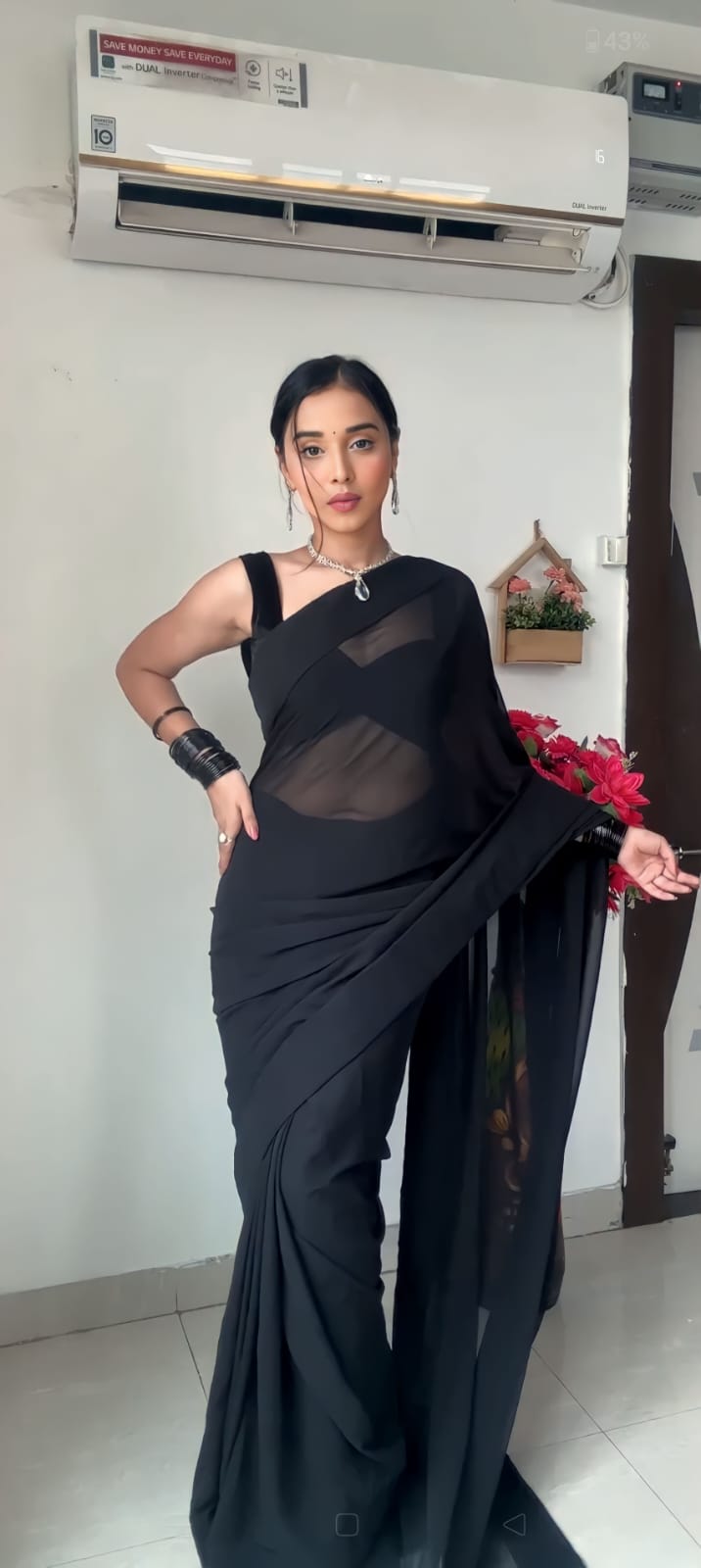 Wonderfully 1-Minute Ready To Wear Black Georgette Saree