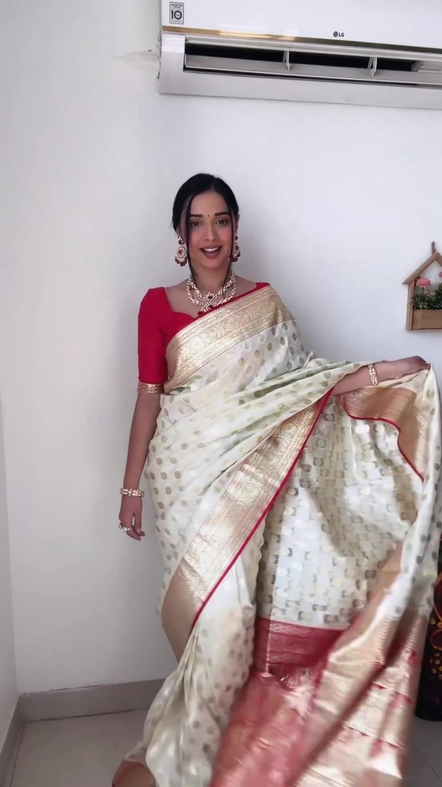 Beautiful 1-Minute Ready To Wear White Soft Silk Saree