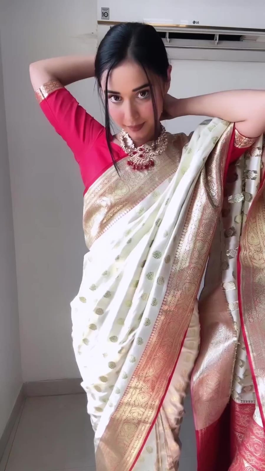 Beautiful 1-Minute Ready To Wear White Soft Silk Saree