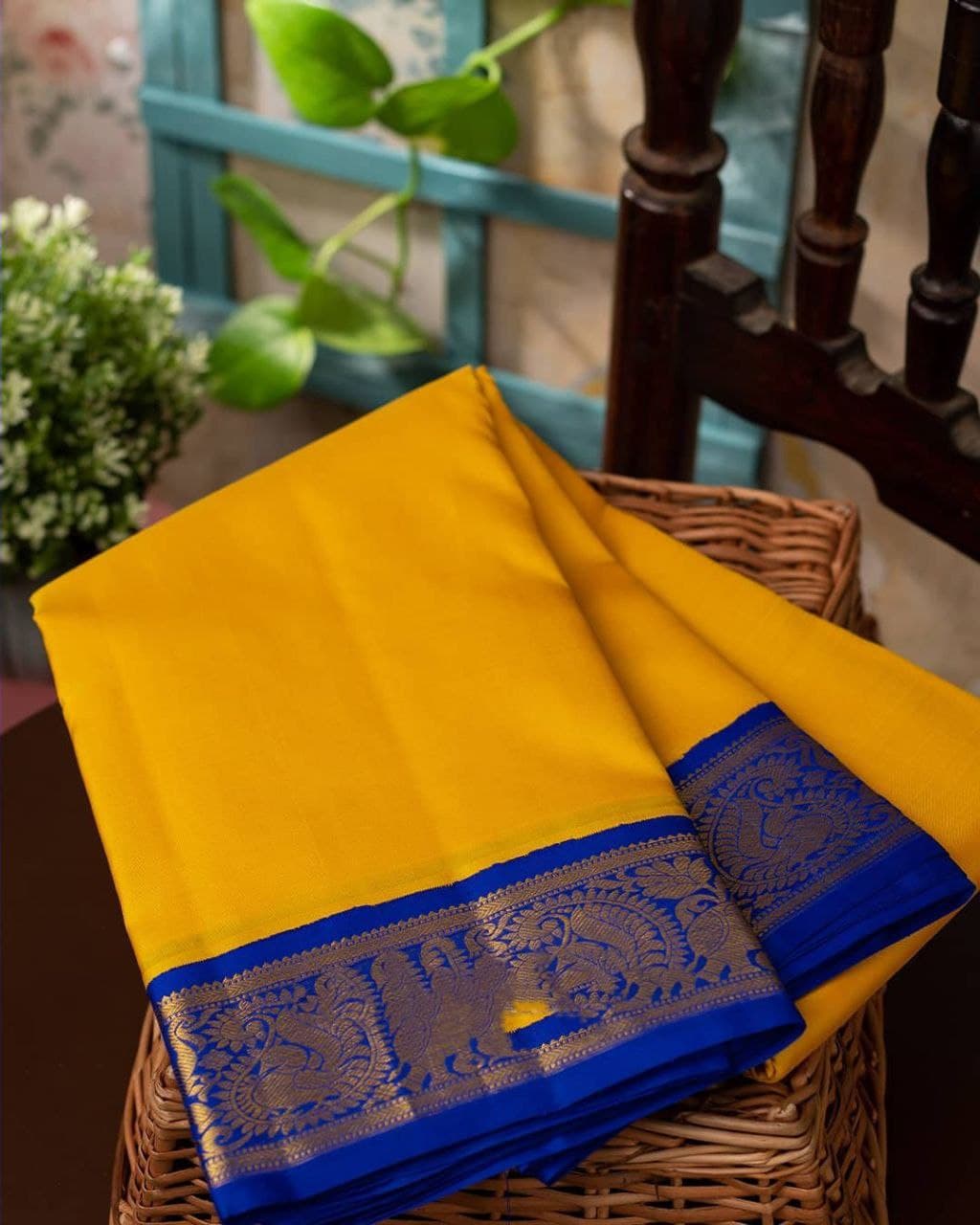 Aesthetic Yellow Soft Silk Saree With Tantalizing Blouse Piece