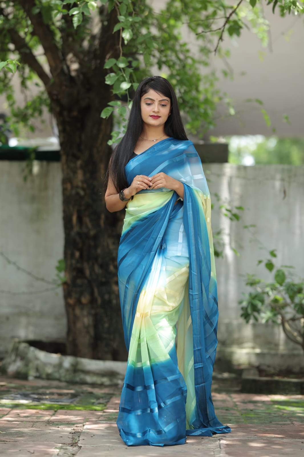 Thrilling 1-Minute Ready To Wear Blue Georgette Saree