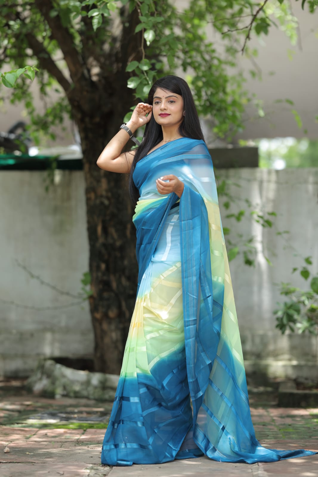 Thrilling 1-Minute Ready To Wear Blue Georgette Saree