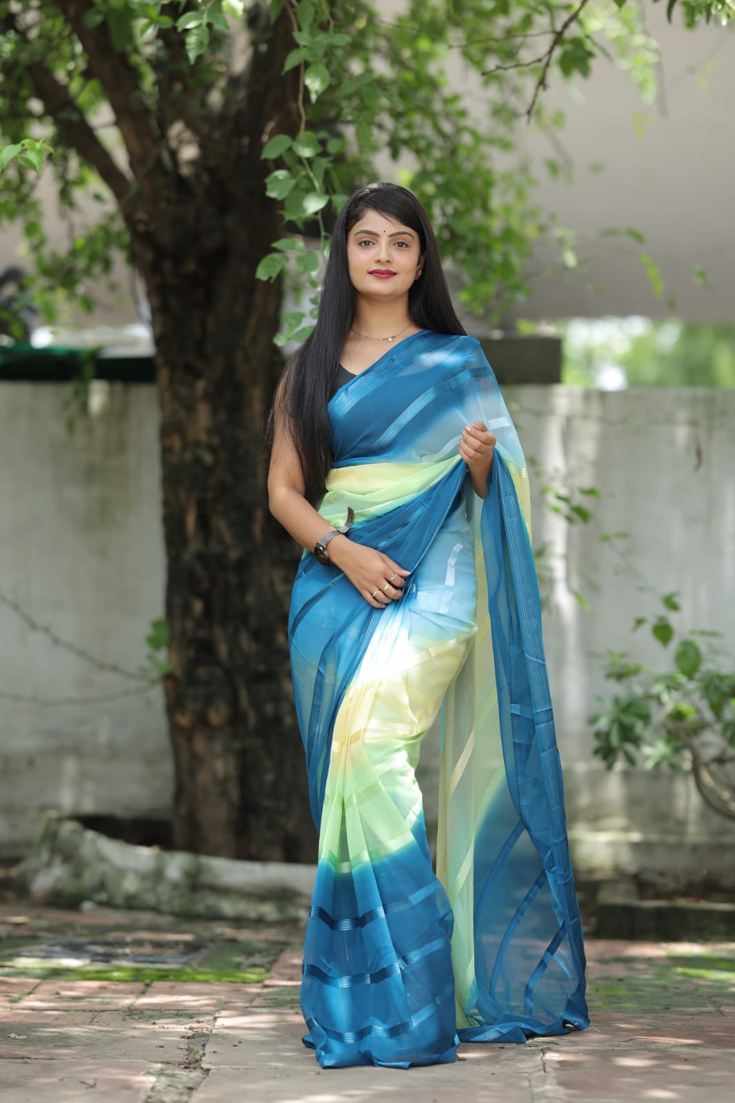 Thrilling 1-Minute Ready To Wear Blue Georgette Saree