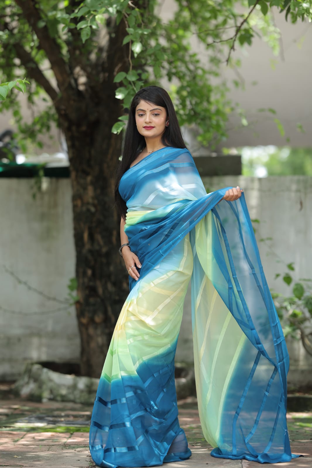 Thrilling 1-Minute Ready To Wear Blue Georgette Saree