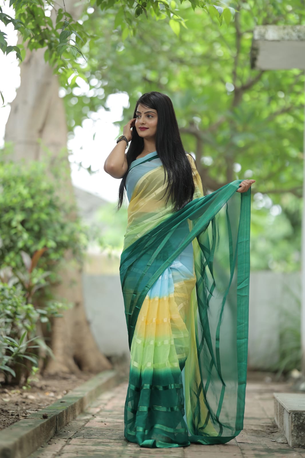 Echoing 1-Minute Ready To Wear Green Georgette Saree