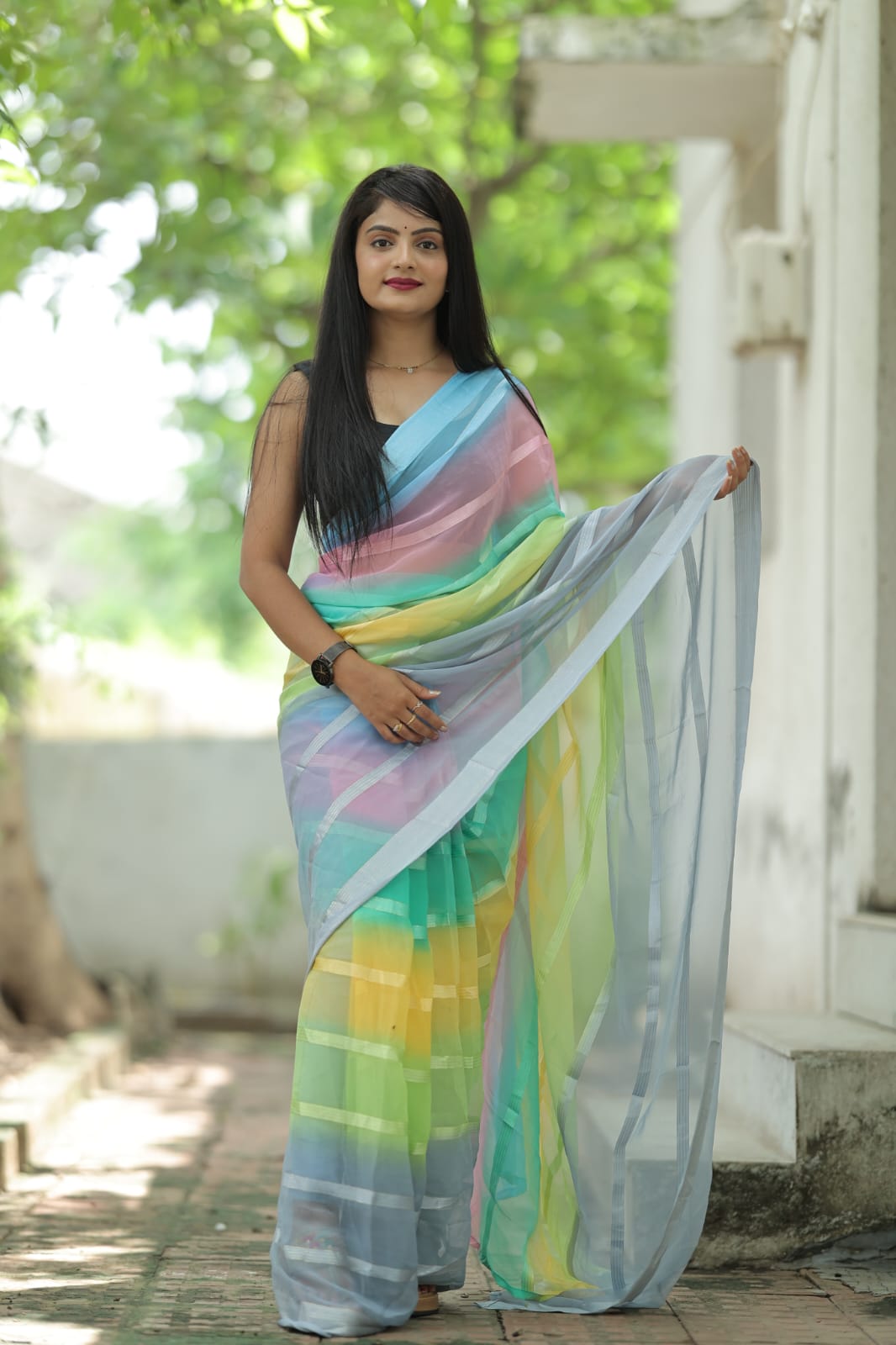 Radiant 1-Minute Ready To Wear Light Grey Georgette Saree