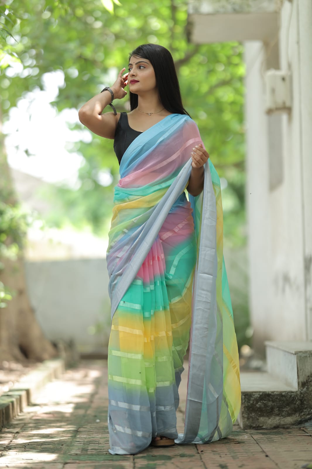 Radiant 1-Minute Ready To Wear Light Grey Georgette Saree