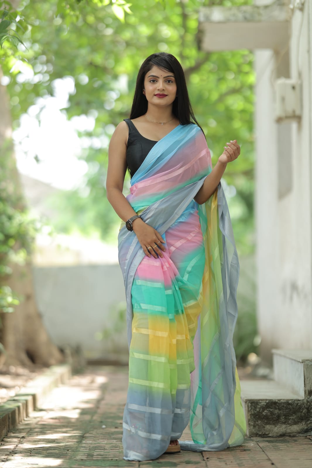 Radiant 1-Minute Ready To Wear Light Grey Georgette Saree