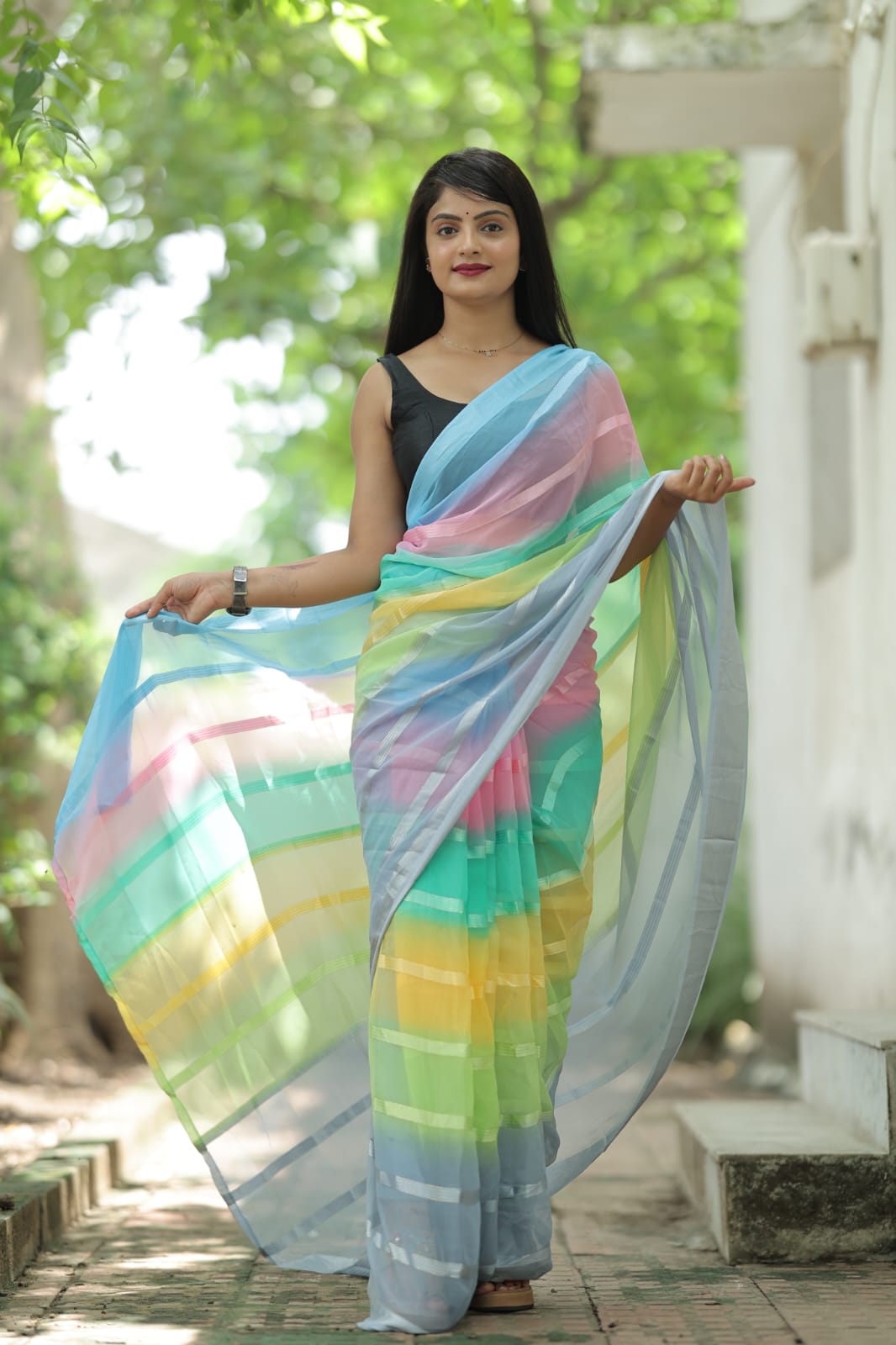 Radiant 1-Minute Ready To Wear Light Grey Georgette Saree