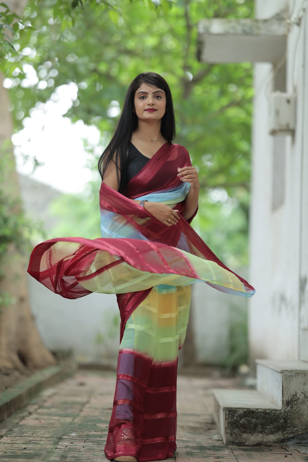 Celestial 1-Minute Ready To Wear Maroon Georgette Saree