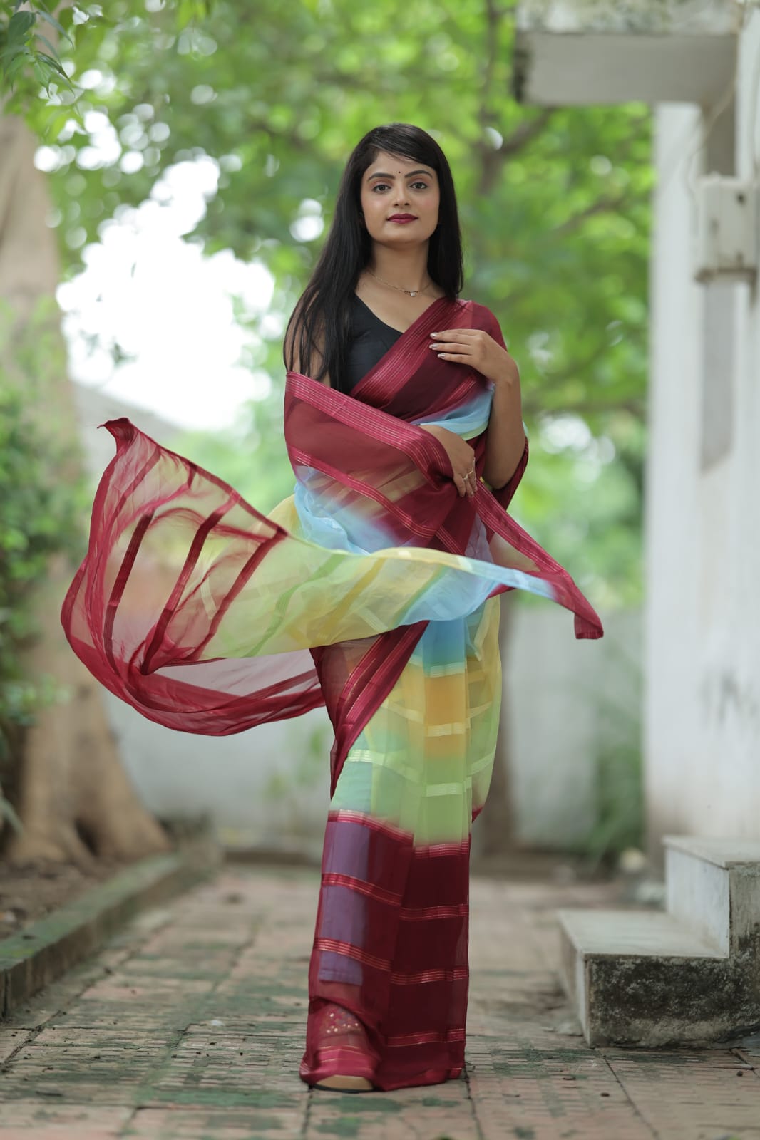 Celestial 1-Minute Ready To Wear Maroon Georgette Saree