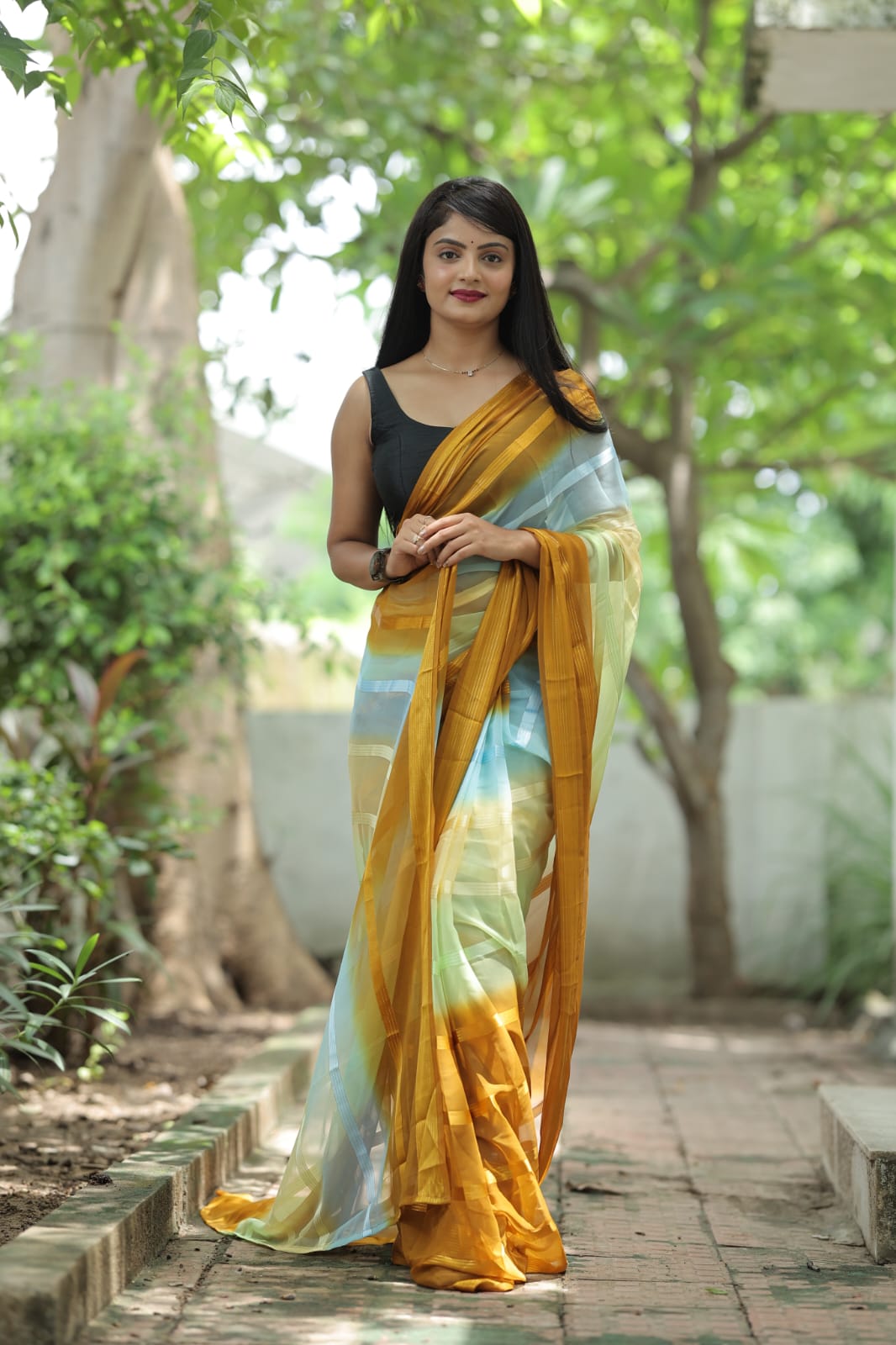 Magnetic 1-Minute Ready To Wear Mustard Georgette Saree