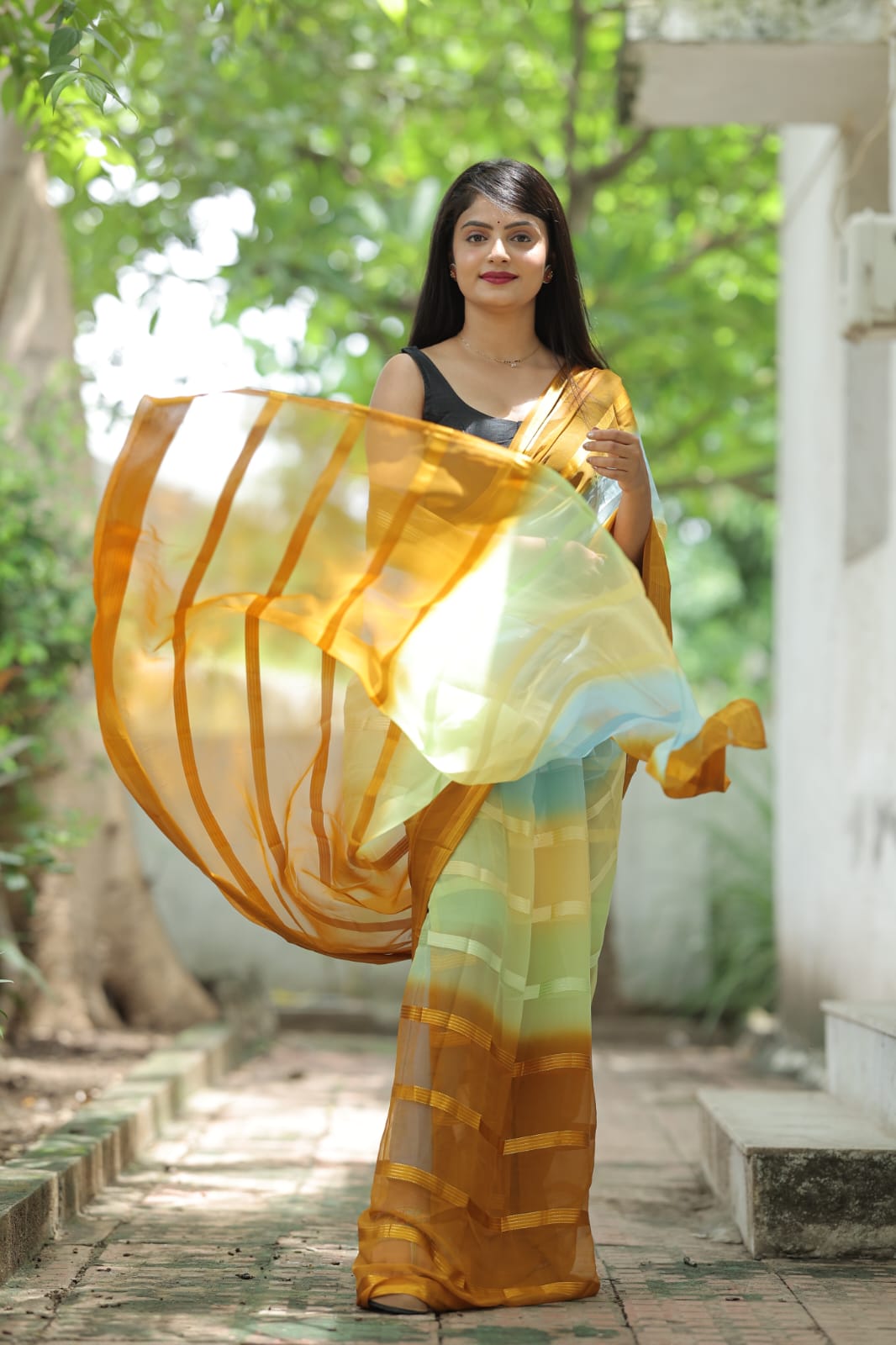 Magnetic 1-Minute Ready To Wear Mustard Georgette Saree