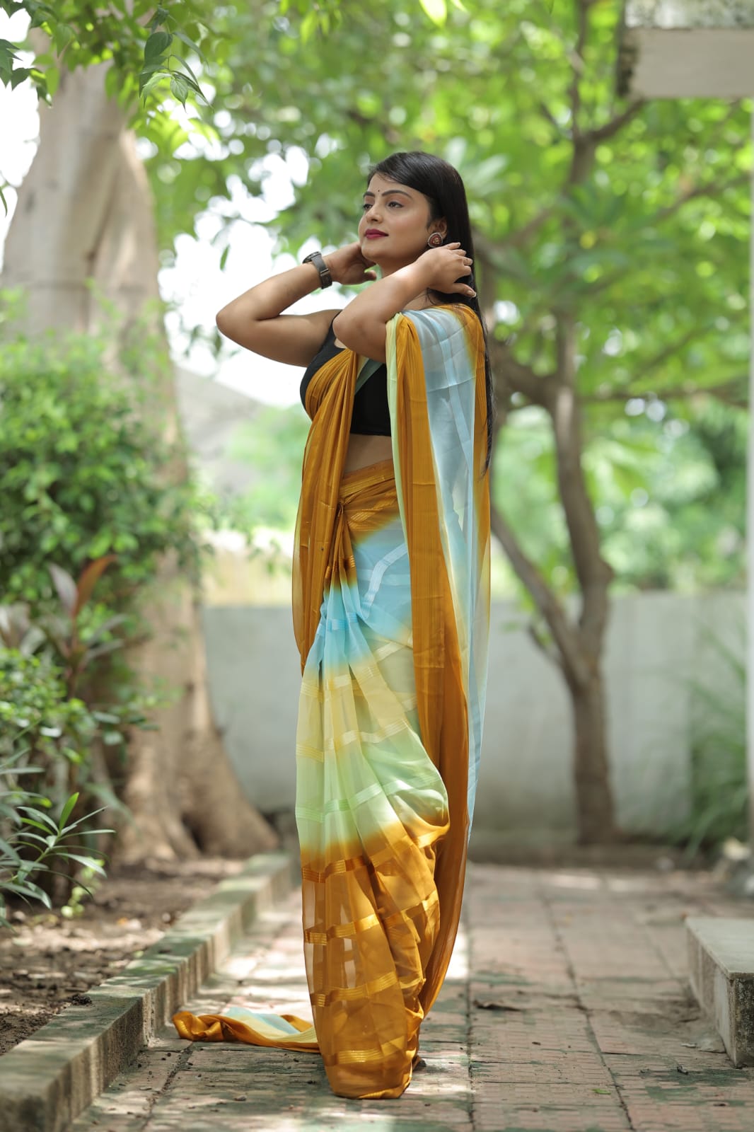 Magnetic 1-Minute Ready To Wear Mustard Georgette Saree