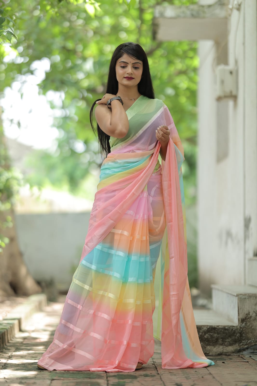 Captivating 1-Minute Ready To Wear Pink Georgette Saree
